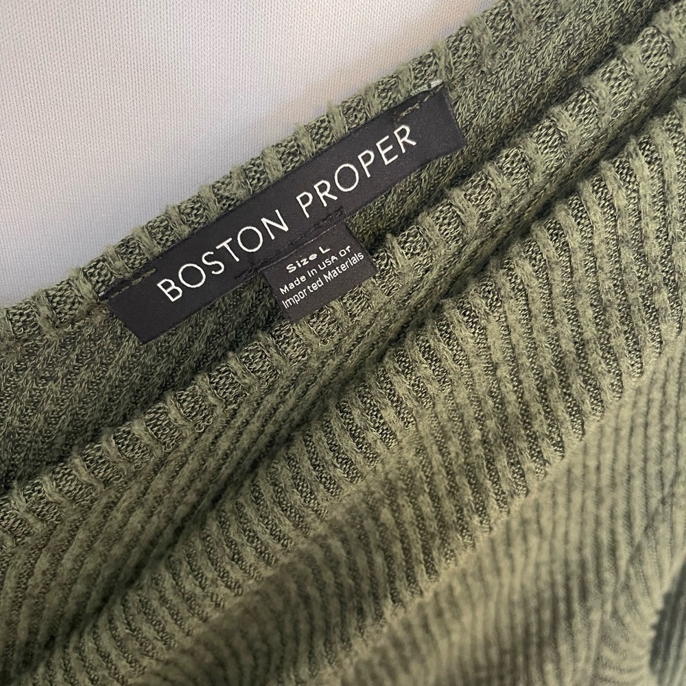 Green Ribbed‎ Knit Wrap Dress Boston Proper Large - Picture 7 of 9